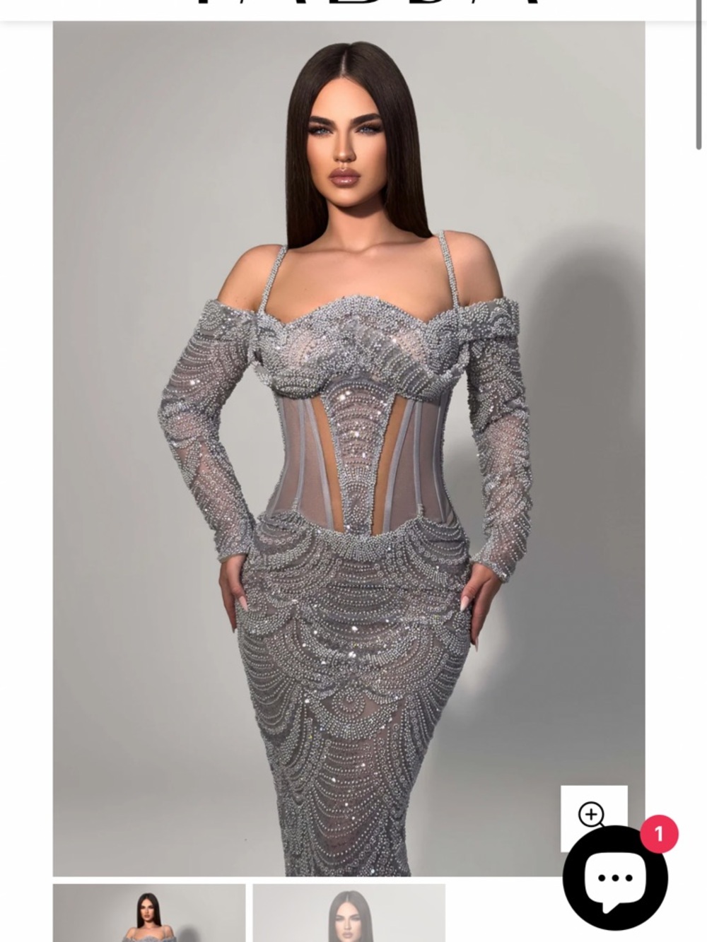 Beaded Illusion Mermaid Prom Dress in Silver - Picture 4 of 6